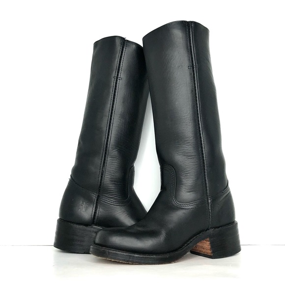 Frye 14L Campus Black Square Toe Pull On Riding Boots Women’s 6 Shoes - Picture 2 of 11